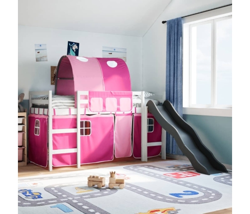 Cama alta para niños con túnel madera pino rosa 80x200 cm