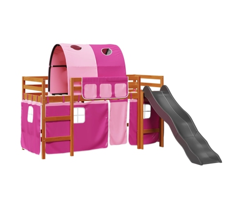 Cama alta para niños con túnel madera pino rosa 90x200 cm