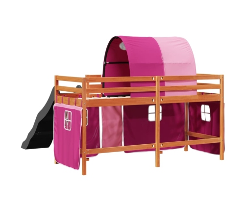 Cama alta para niños con túnel madera pino rosa 90x200 cm