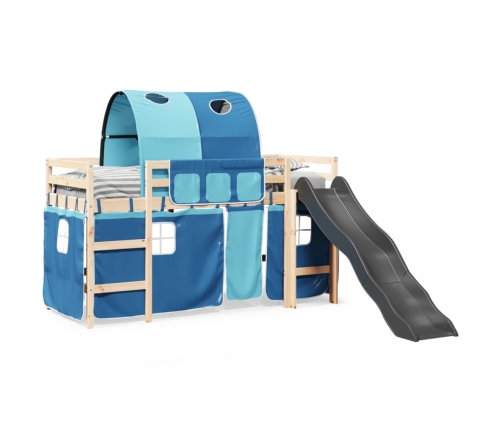 Cama alta para niños con túnel madera pino azul 90x190 cm