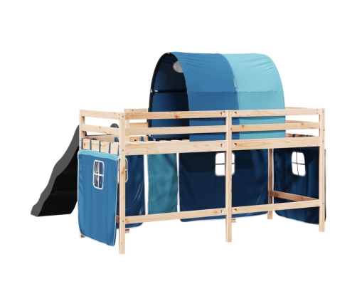 Cama alta para niños con túnel madera pino azul 90x190 cm