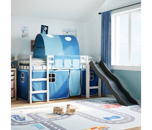 Cama alta para niños con túnel madera pino azul 90x190 cm