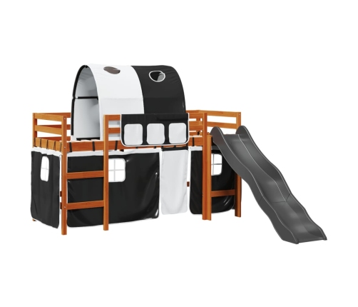 Cama alta niños con túnel madera pino blanco negro 90x190 cm