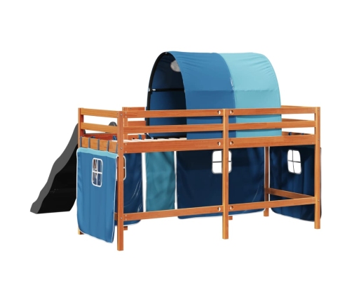 Cama alta para niños con túnel madera pino azul 90x190 cm