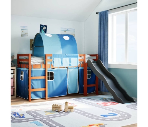 Cama alta para niños con túnel madera pino azul 90x190 cm