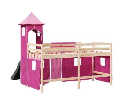 Cama alta para niños con torre madera pino rosa 80x200 cm