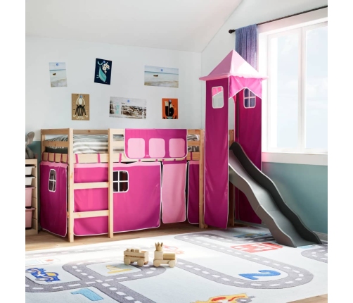 Cama alta para niños con torre madera pino rosa 80x200 cm