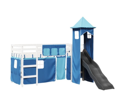 Cama alta para niños con torre madera pino azul 80x200 cm