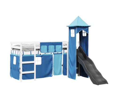 Cama alta para niños con torre madera pino azul 80x200 cm