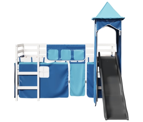 Cama alta para niños con torre madera pino azul 80x200 cm