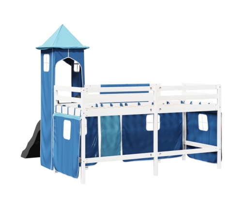 Cama alta para niños con torre madera pino azul 80x200 cm