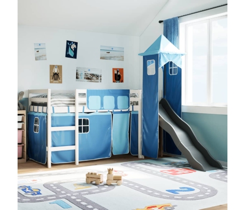 Cama alta para niños con torre madera pino azul 80x200 cm