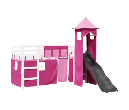 Cama alta para niños con torre madera pino rosa 80x200 cm