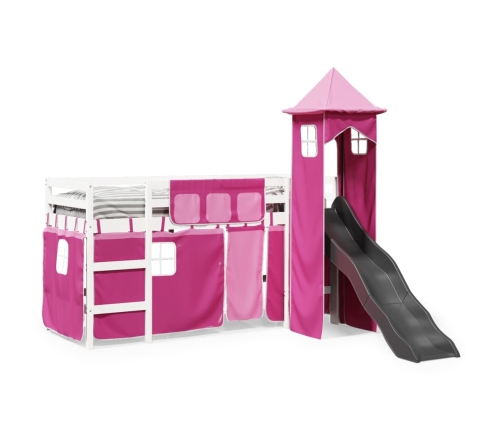 Cama alta para niños con torre madera pino rosa 80x200 cm