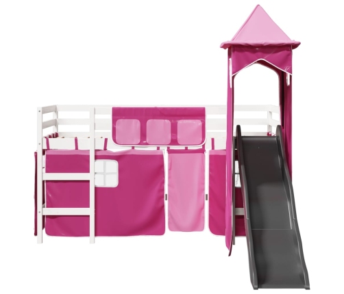 Cama alta para niños con torre madera pino rosa 80x200 cm