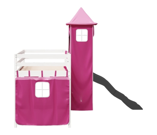 Cama alta para niños con torre madera pino rosa 80x200 cm