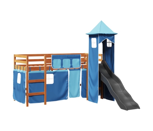 Cama alta para niños con torre madera pino azul 80x200 cm