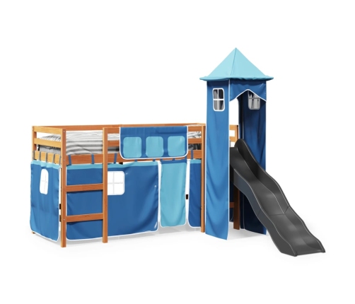 Cama alta para niños con torre madera pino azul 80x200 cm