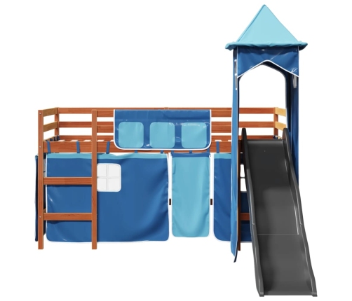 Cama alta para niños con torre madera pino azul 80x200 cm