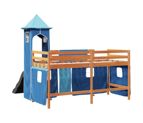 Cama alta para niños con torre madera pino azul 80x200 cm