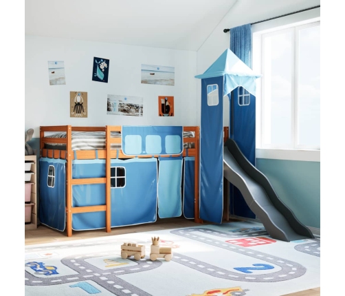 Cama alta para niños con torre madera pino azul 80x200 cm