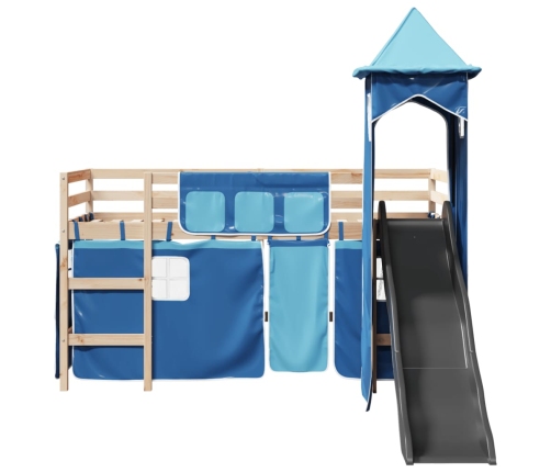 Cama alta para niños con torre madera pino azul 90x200 cm