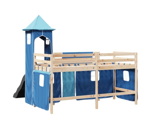 Cama alta para niños con torre madera pino azul 90x200 cm