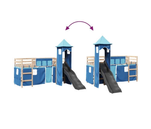 Cama alta para niños con torre madera pino azul 90x200 cm