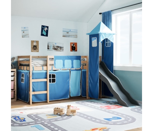 Cama alta para niños con torre madera pino azul 90x200 cm