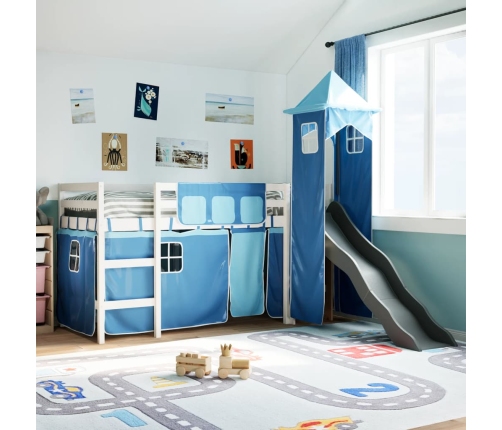 Cama alta para niños con torre madera pino azul 90x200 cm