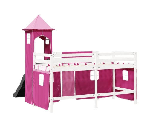 Cama alta para niños con torre madera pino rosa 90x200 cm