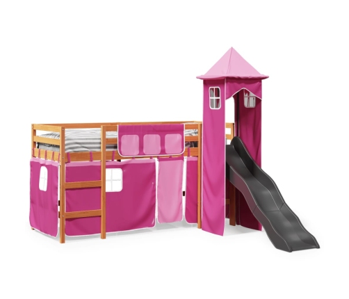 Cama alta para niños con torre madera pino rosa 90x200 cm