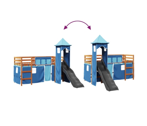 Cama alta para niños con torre madera pino azul 90x190 cm