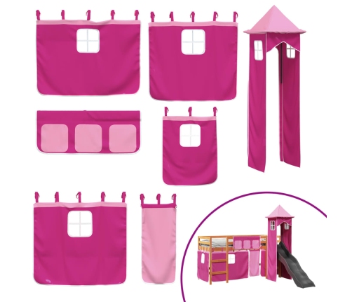 Cama alta para niños con torre madera pino rosa 90x190 cm