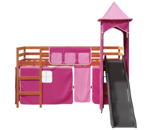 Cama alta para niños con torre madera pino rosa 90x190 cm