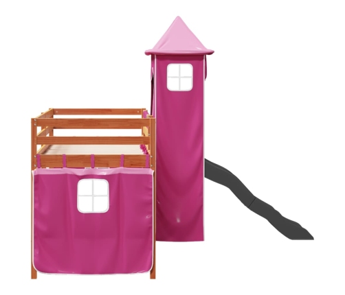 Cama alta para niños con torre madera pino rosa 90x190 cm