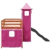 Cama alta para niños con torre madera pino rosa 90x190 cm