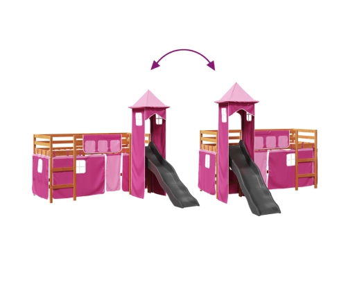 Cama alta para niños con torre madera pino rosa 90x190 cm