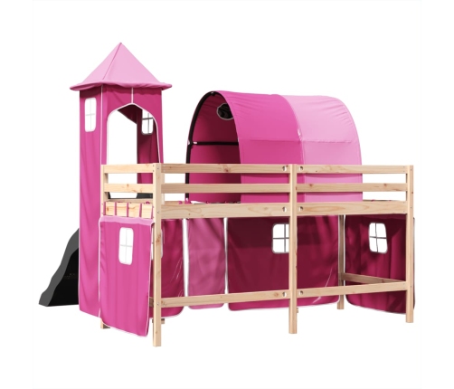 Cama alta para niños con torre madera pino rosa 80x200 cm