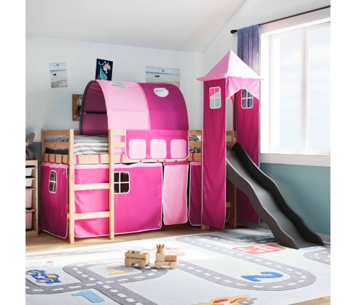 Cama alta para niños con torre madera pino rosa 80x200 cm