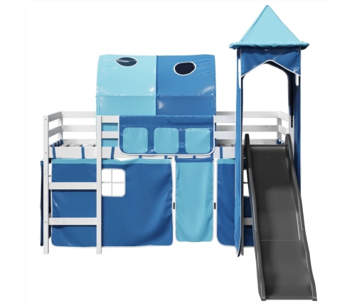 Cama alta para niños con torre madera pino azul 80x200 cm