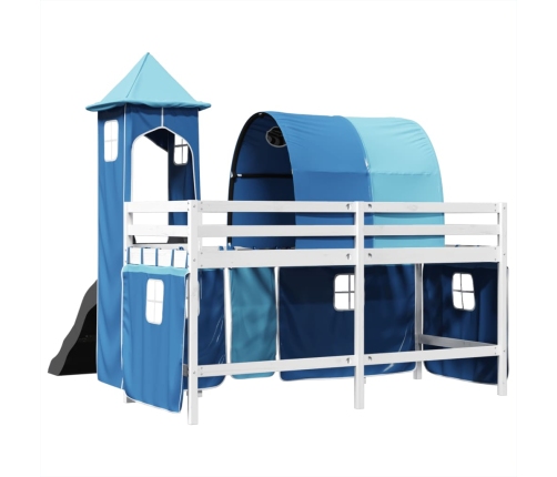 Cama alta para niños con torre madera pino azul 80x200 cm