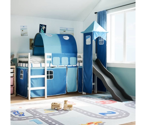 Cama alta para niños con torre madera pino azul 80x200 cm