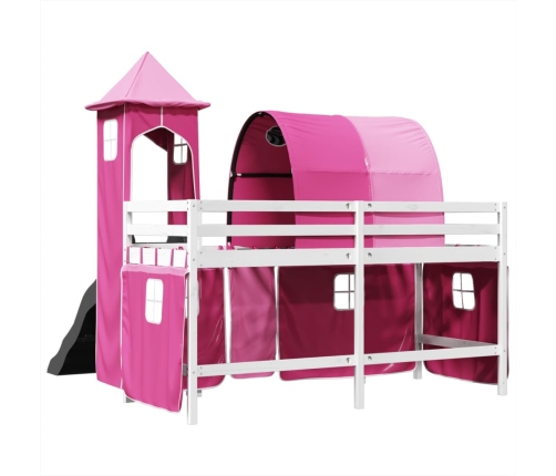 Cama alta para niños con torre madera pino rosa 80x200 cm