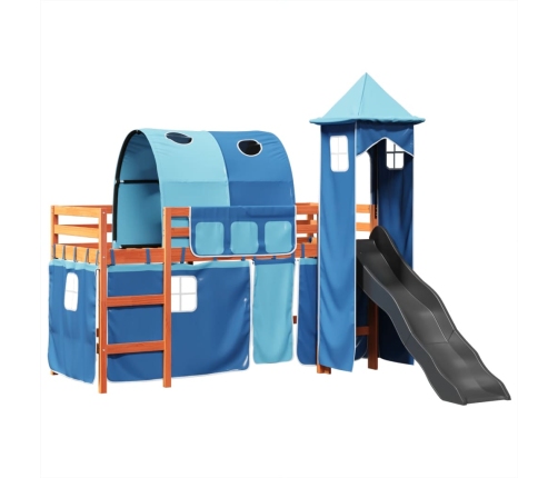 Cama alta para niños con torre madera pino azul 80x200 cm