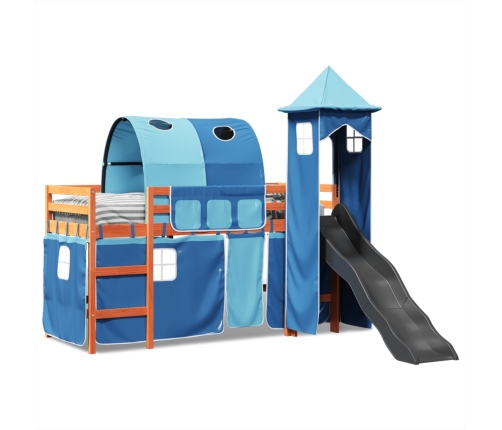 Cama alta para niños con torre madera pino azul 80x200 cm