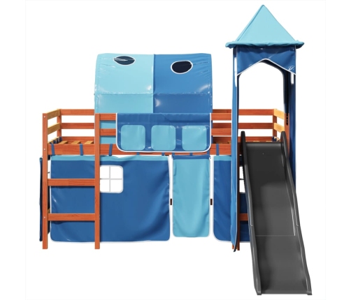 Cama alta para niños con torre madera pino azul 80x200 cm
