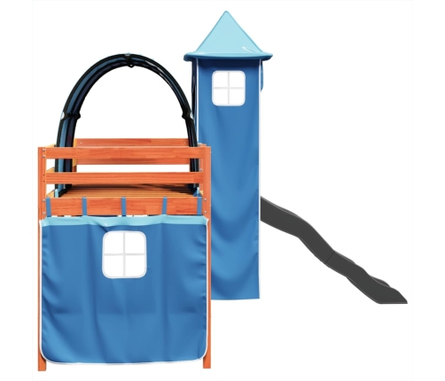 Cama alta para niños con torre madera pino azul 80x200 cm
