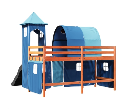 Cama alta para niños con torre madera pino azul 80x200 cm