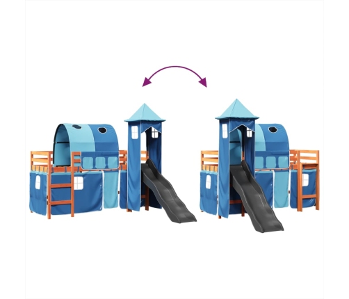 Cama alta para niños con torre madera pino azul 80x200 cm